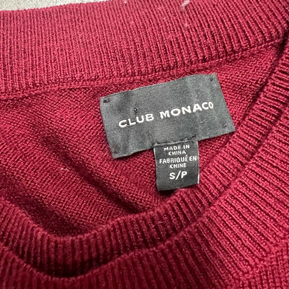 Club Monaco Wool Sweater Mens Small Red Long Sleeve Double Crew Neck Lightweight - Picture 6 of 7